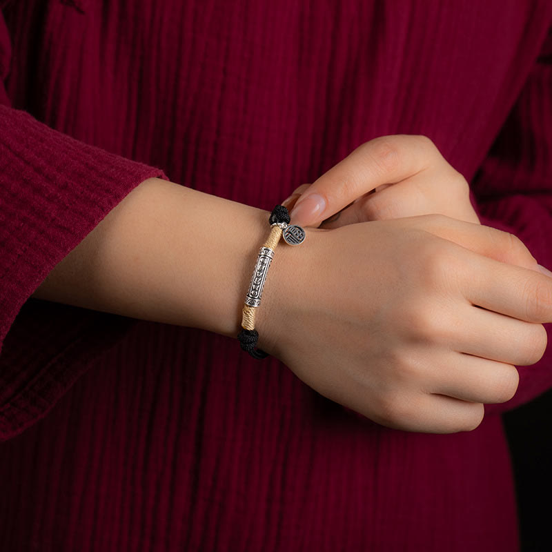 Buddha Stones 999 Sterling Silver Tibet Handmade Om Mani Padme Hum Fu Character TopRank Character Luck Braided Bracelet - image 4