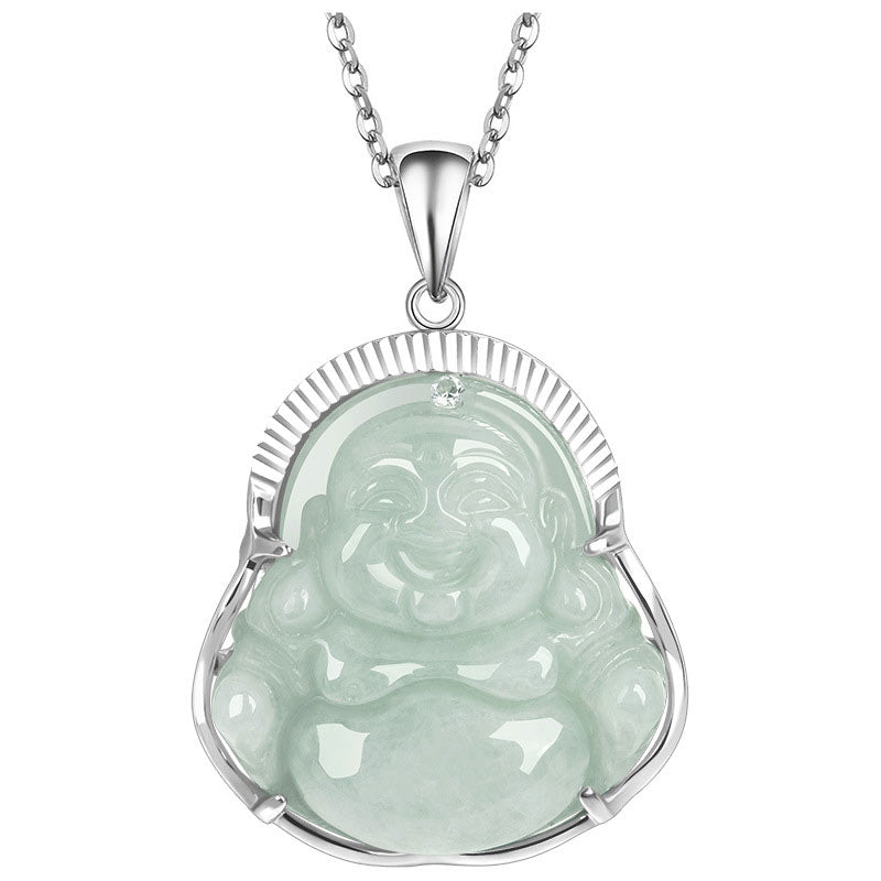 Buddha Stones 925 Sterling Silver Laughing Buddha Jade Luck Calm Necklace Chain Pendant - image 6