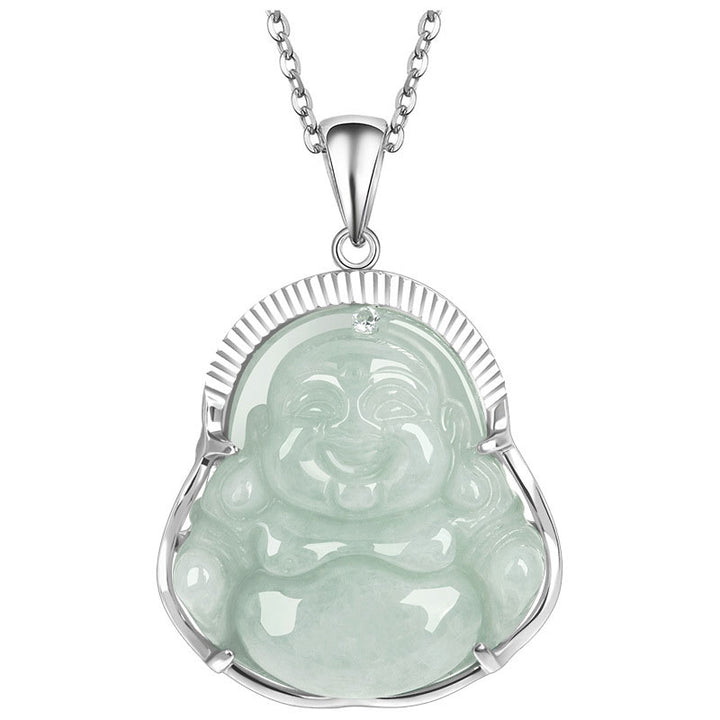 Buddha Stones 925 Sterling Silver Laughing Buddha Jade Luck Calm Necklace Chain Pendant - image 6