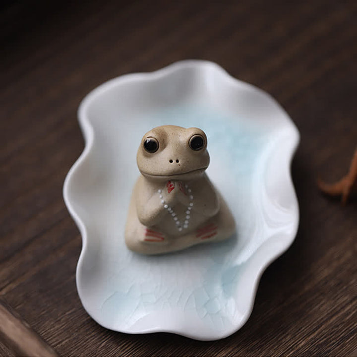 Meditating Ceramic Small Frog Statue Decoration - image 7