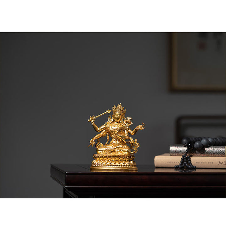 Four-armed Manjusri Bodhisattva Gold Figurine Compassion Serenity Copper Statue Home Decoration - image 13