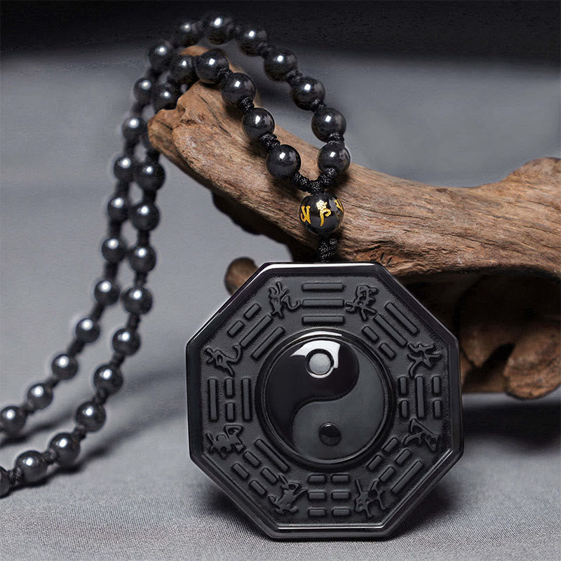 Buddha Stones Black Obsidian Stone Yin Yang Pendant Necklace - image 6