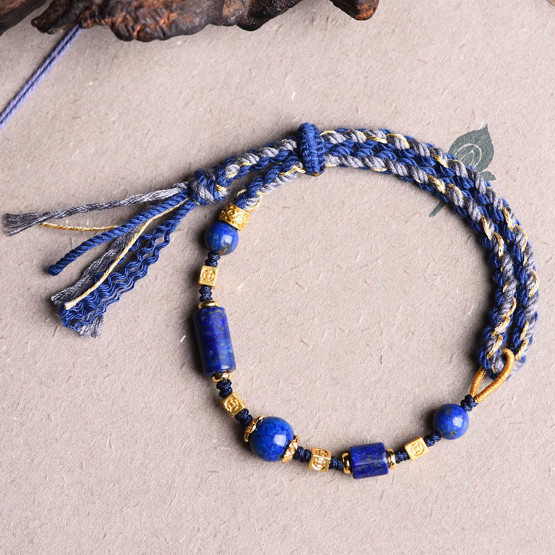 Buddha Stones Handmade Natural Lazurite Lapis Lazuli Bead Positive Rope Bracelet - image 5