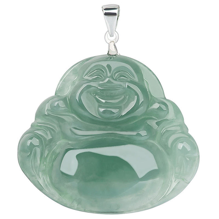 Buddha Stones 925 Sterling Silver Laughing Buddha Jade Protection Calm Necklace Chain Pendant - image 9