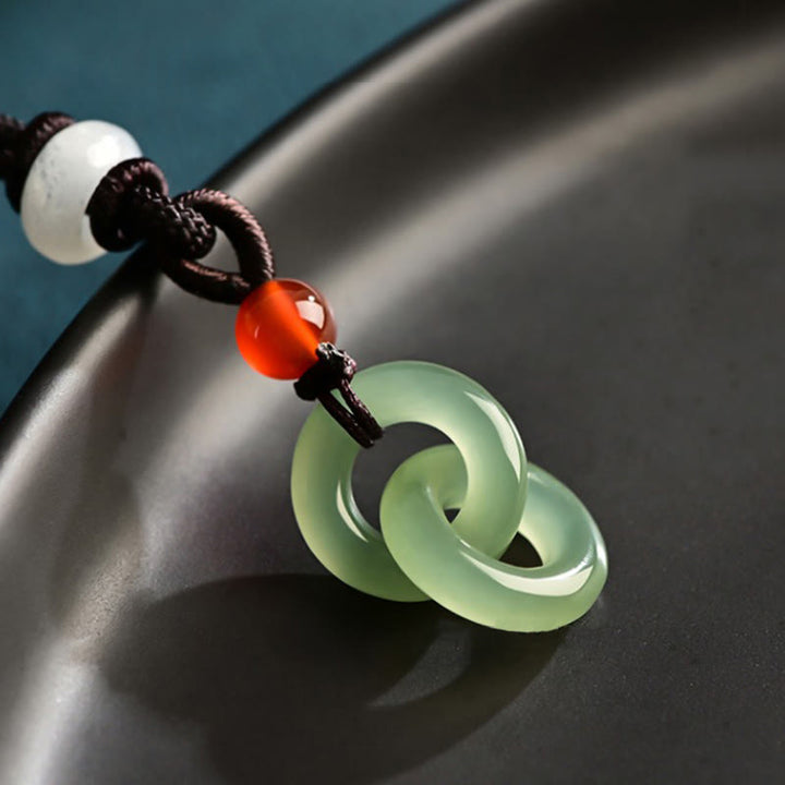 Buddha Stones Natural Hetian Cyan Jade White Jade Double Peace Buckle Success Necklace Pendant - image 3