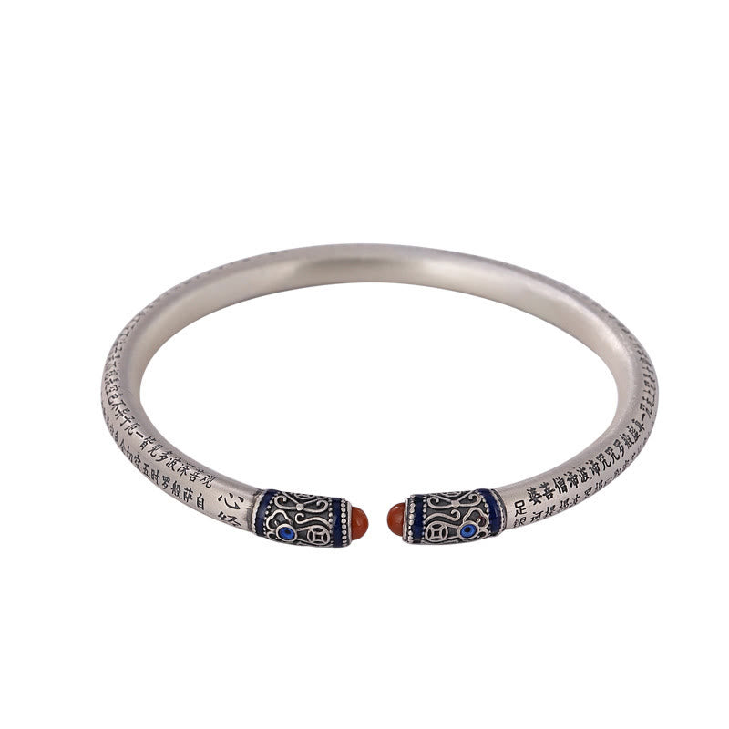 Buddha Stones 999 Sterling Silver Heart Sutra Engraved Red Agate Protection Bracelet Bangle - image 7