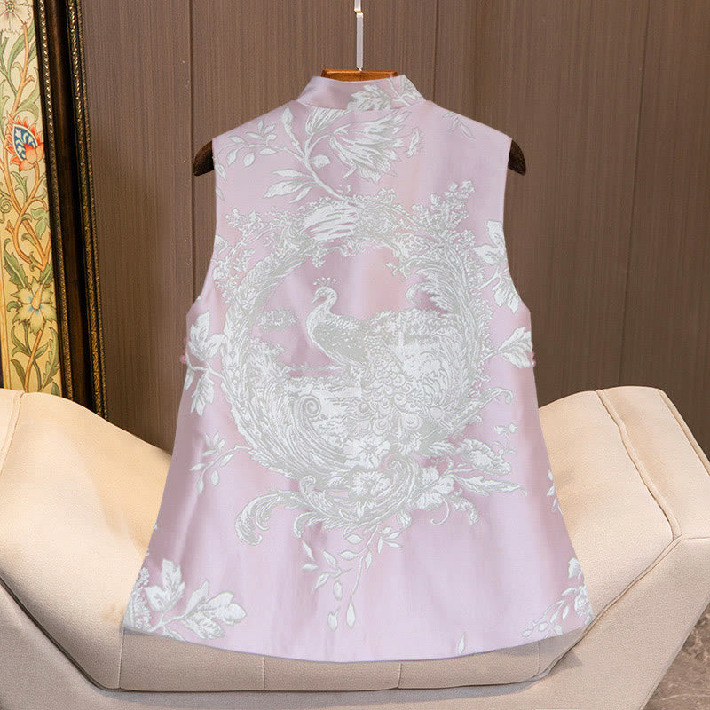 Buddha Stones Peacock Flower Pattern Tang Suit Design Vest Jacket