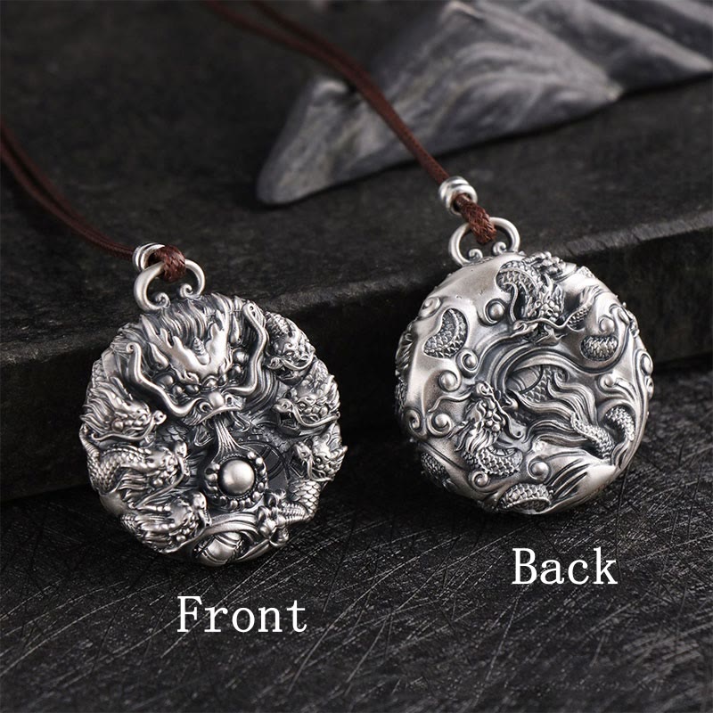 Buddha Stones 999 Sterling Silver Nine Dragons Playing With A Pearl Luck Protection Necklace Pendant - image 2
