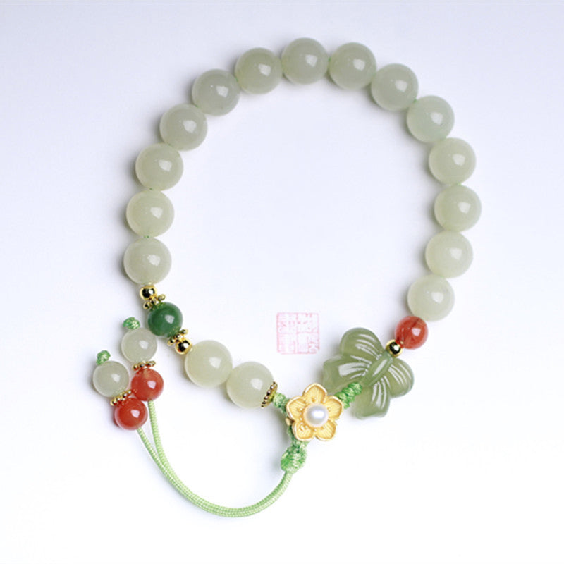 Buddha Stones 925 Sterling Silver Jade Luck Flower Butterfly Bracelet - image 8