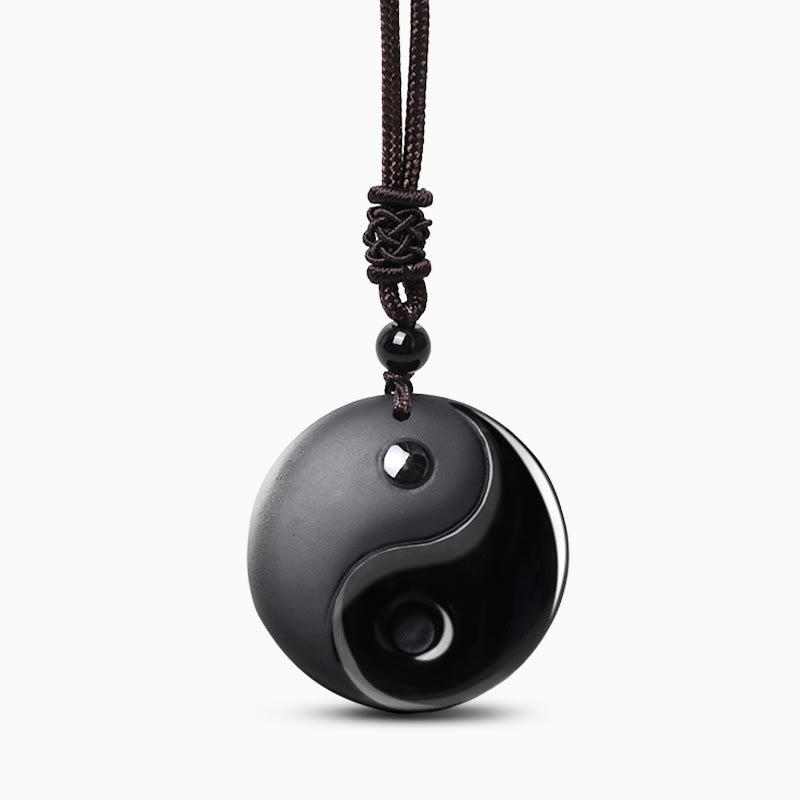 Buddha Stones Black Obsidian Taoism Five Sacred Mountains Nine-Character Mantra Carved Purification Yin Yang Necklace Pendant - image 3