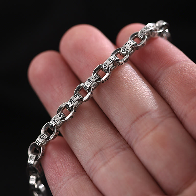 Buddha Stones 925 Sterling Silver Om Mani Padme Hum Carved Design Creativity Metal Bracelet - image 7