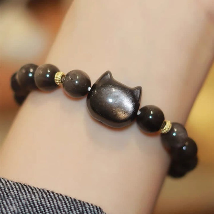 Buddha Stones Gold Sheen Obsidian Silver Sheen Obsidian Lovely Paw Lucky Cat Protection Bracelet - image 32