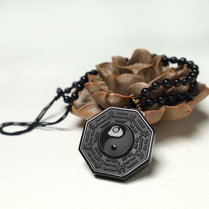Buddha Stones Black Obsidian Stone Yin Yang Pendant Necklace - image 4