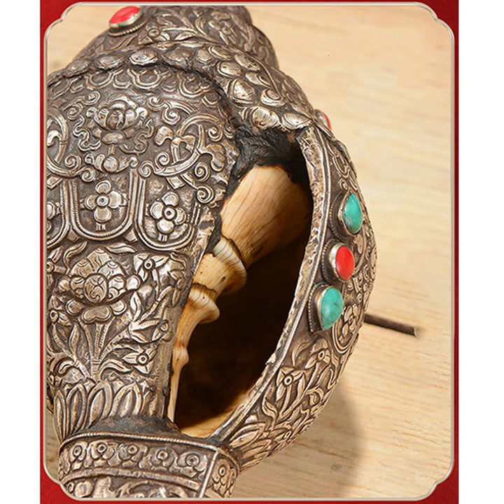 Tibetan Handmade Natural Shankha Engraved Eight Auspicious Symbols Conch Shell Lucky Home Decoration