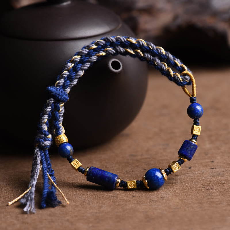 Buddha Stones Handmade Natural Lazurite Lapis Lazuli Bead Positive Rope Bracelet - image 1