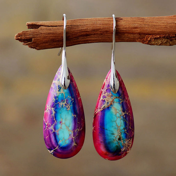 Buddha Stones Emperor Stone Crystal Happiness Earrings - Purple Emperor Stone 5.5*1.6cm - image 4