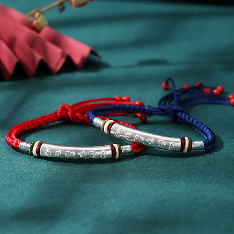 Buddha Stones 999 Sterling Silver Om Mani Padme Hum Protection Strength String Bracelet - image 13