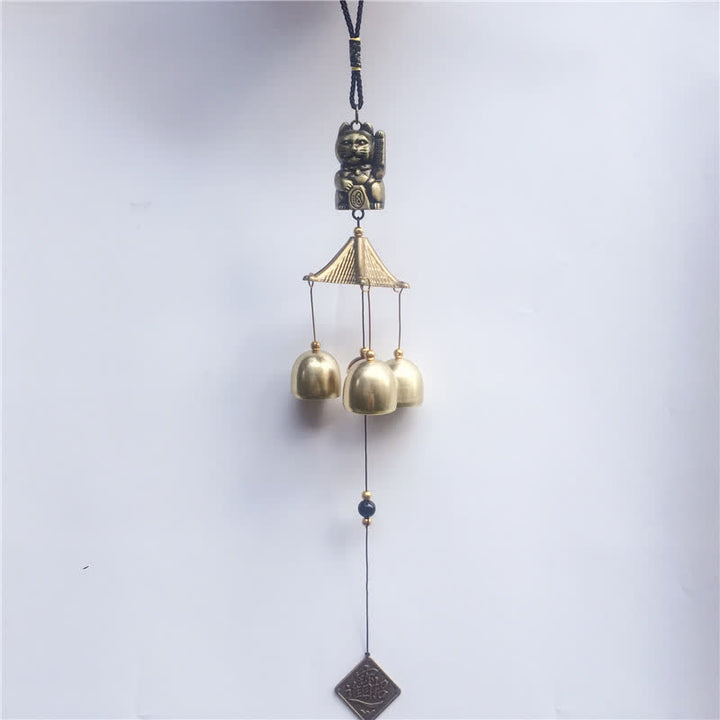 Auspicious Wealth Cat Wall Hanging Chime Bell Copper Luck Handmade Home Decoration - image 1