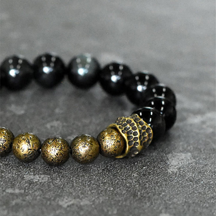 Buddha Stones Rainbow Obsidian Copper Bead Positive Transformation Bracelet