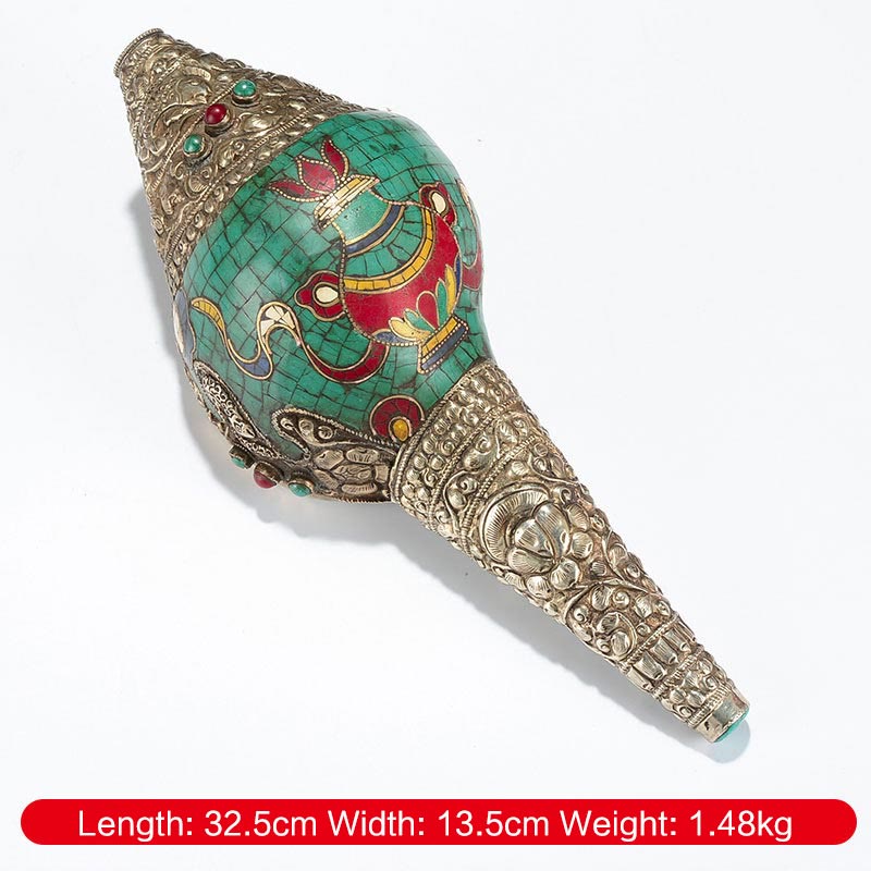 Tibetan Handmade Engraved Shankha Double Dorje Buddha Conch Shell Wealth Positive Decoration - Eight Auspicious Symbols Vase 32.5*13.5cm - image 13