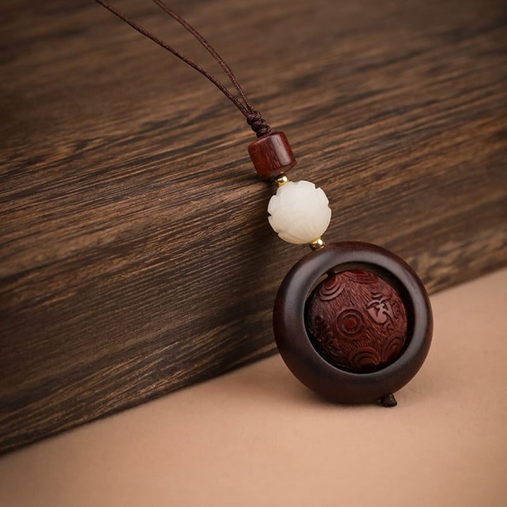 Buddha Stones Tibetan Small Leaf Red Sandalwood Ebony Luck Protection Rotation Decoration - Six True Words&Lotus - image 15