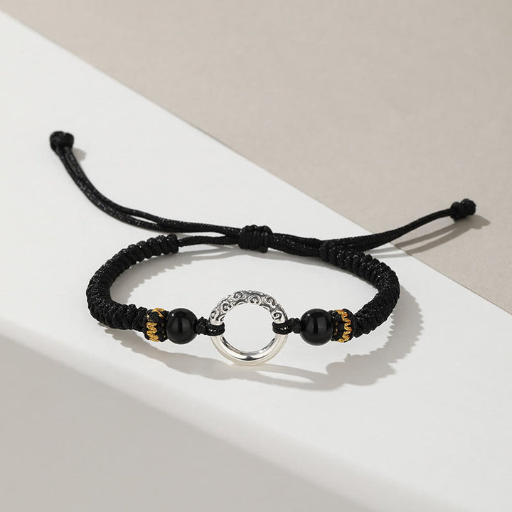 Buddha Stones 925 Sterling Silver Peace Buckle Auspicious Clouds Fortune Braided Bracelet - image 1