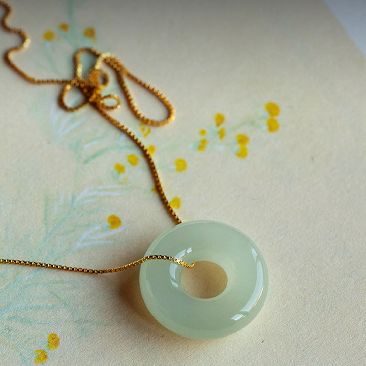 Buddha Stones Natural Round Jade Peace Buckle Luck Abundance Necklace Pendant - image 3