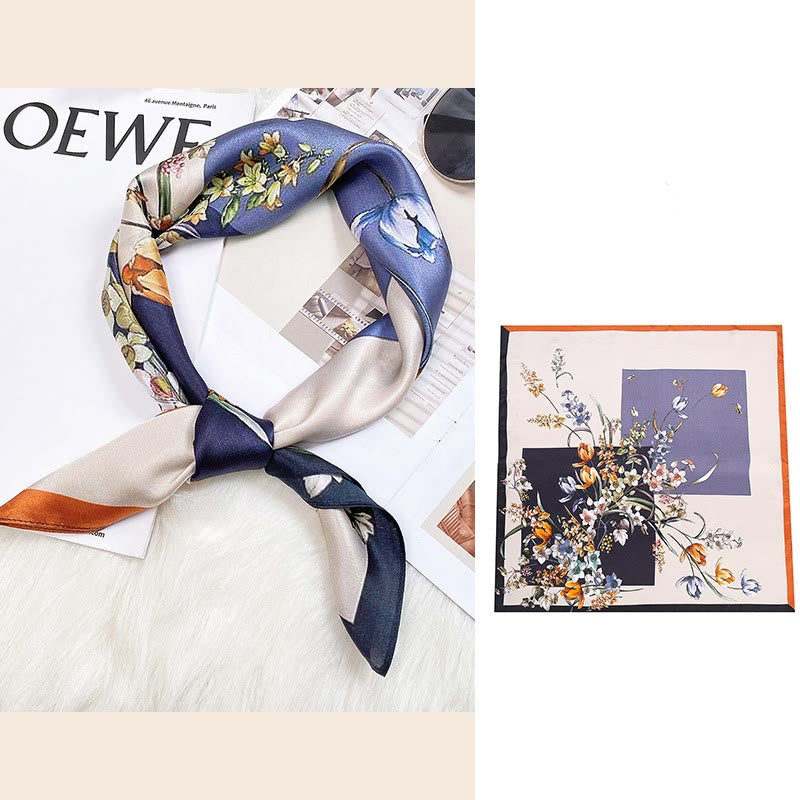 Buddha Stones Pastoral Scene Hot Air Balloon Spring Blossom 100% Mulberry Silk Neck Hair Scarf - Colorful Flowers - image 29