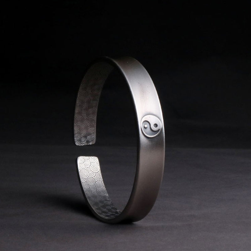 Buddha Stones 999 Sterling Silver Yin Yang Auspicious Clouds Balance Harmony Bracelet - image 2