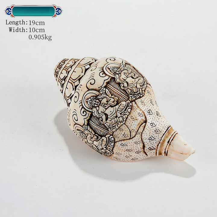 Tibetan Handmade Engraved Shankha Buddha Avalokitesvara Conch Shell Wealth Decoration - 21 Tara 19*10cm - image 20