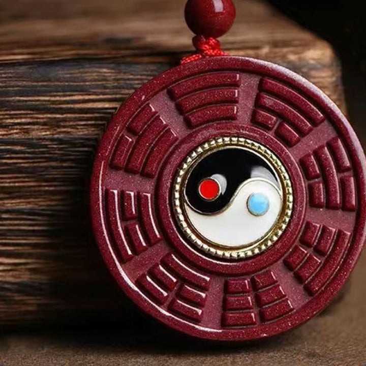 Buddha Stones Natural Cinnabar Bagua Rotatable Yin Yang Keep Away Evil Spirits Necklace Pendant - image 2