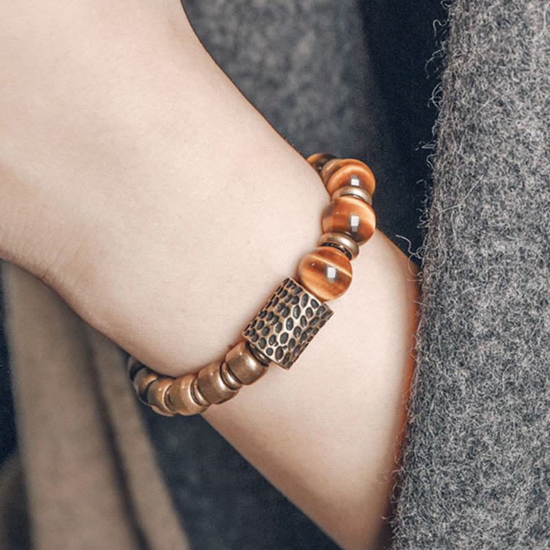 Buddha Stones Tiger Eye Stone Copper Protection Bracelet