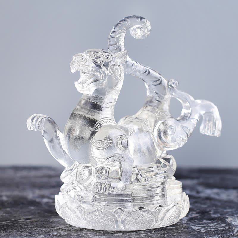 Buddha Stones Feng Shui Four Symbols Azure Dragon Handmade Liuli Crystal Art Piece Home Office Decoration - White Tiger - image 5