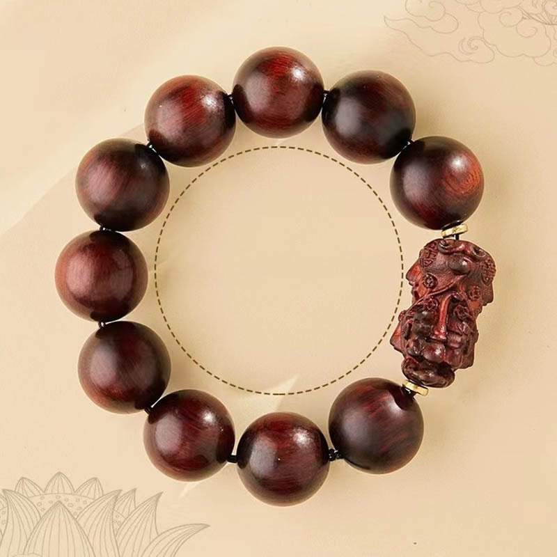 Buddha Stones Small Leaf Red Sandalwood PiXiu Protection Bracelet