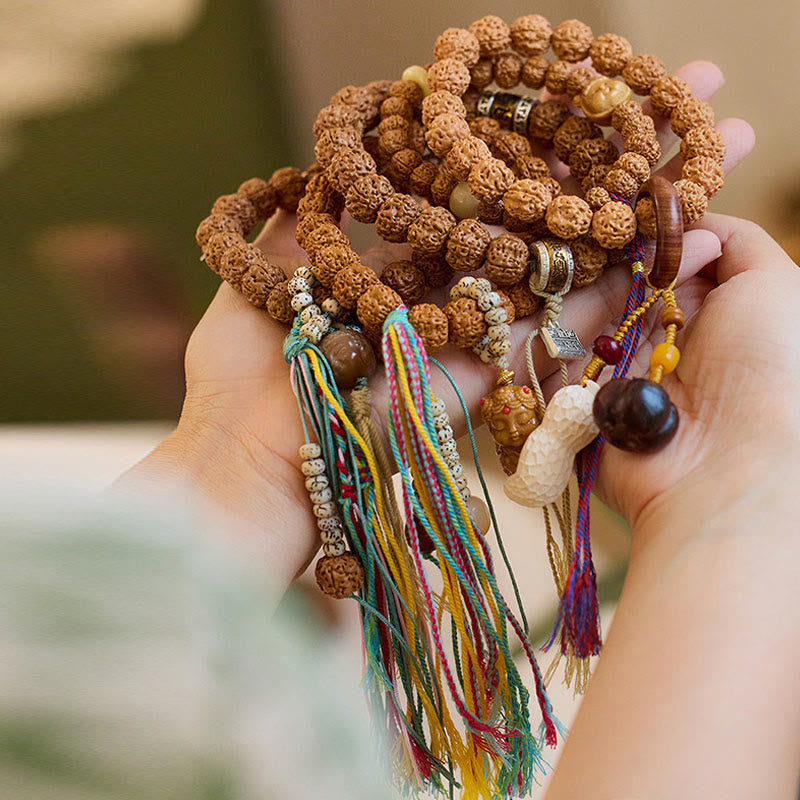 Buddha Stones Tibet Rudraksha Bodhi Seed Amulet Wealth Luck Bracelet