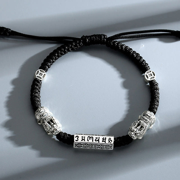 Buddha Stones Double PiXiu Feng Shui Copper Coin Om Mani Padme Hum String Bracelet - Om Mani Padme Hum(Love♥Focus)(Wrist Circumference 14-20cm) - image 0