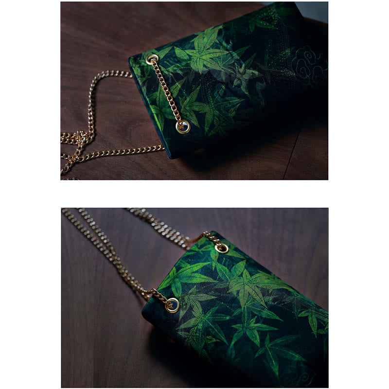 Buddha Stones Small Maple Leaf Persimmon Metal Chain Crossbody Bag Shoulder Bag Cellphone Bag