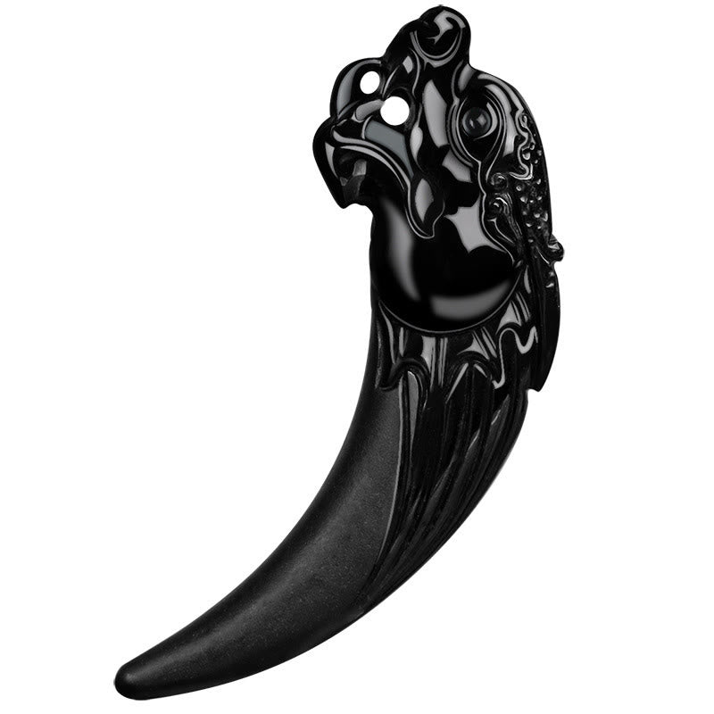 Buddha Stones Natural Black Jade Chinese Zodiac Dragon Tooth Pattern Protection Necklace Pendant - image 8
