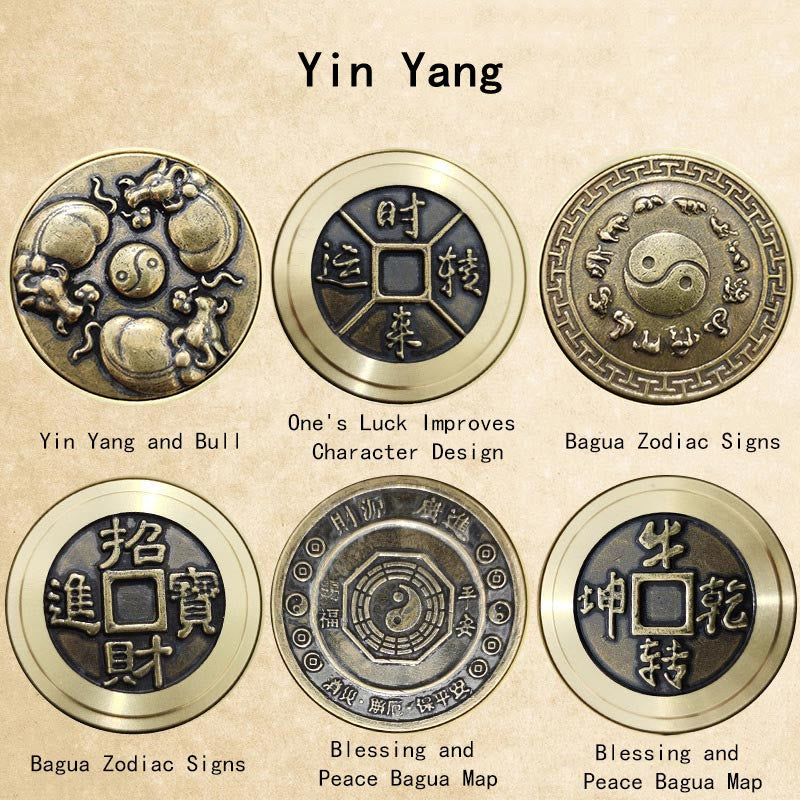 Buddha Stones Four Beasts Feng Shui Yin Yang Bagua Copper Coin Harmony Rotatable Decoration