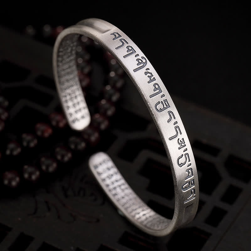 Buddha Stones 999 Sterling Silver Six True Words Heart Sutra Protection Bracelet Bangle - image 5
