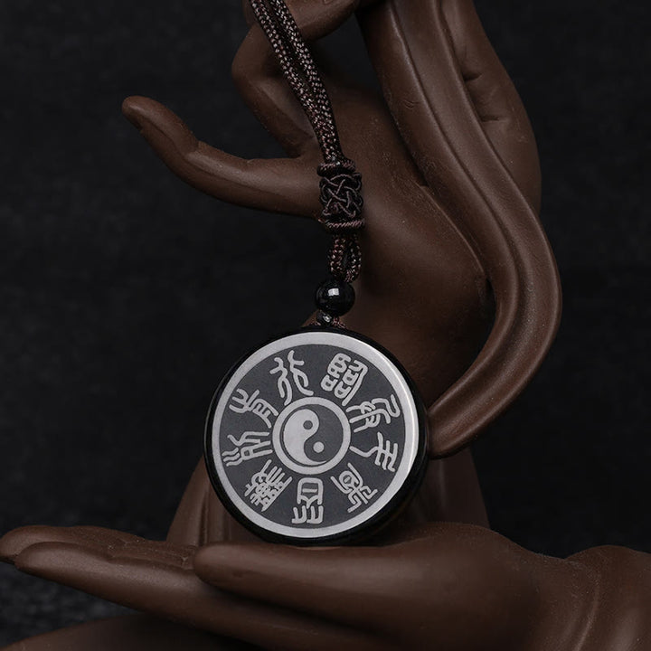Buddha Stones Black Obsidian Taoism Five Sacred Mountains Nine-Character Mantra Carved Purification Yin Yang Necklace Pendant - Taoist Nine-Character Mantra&Yin Yang - image 8