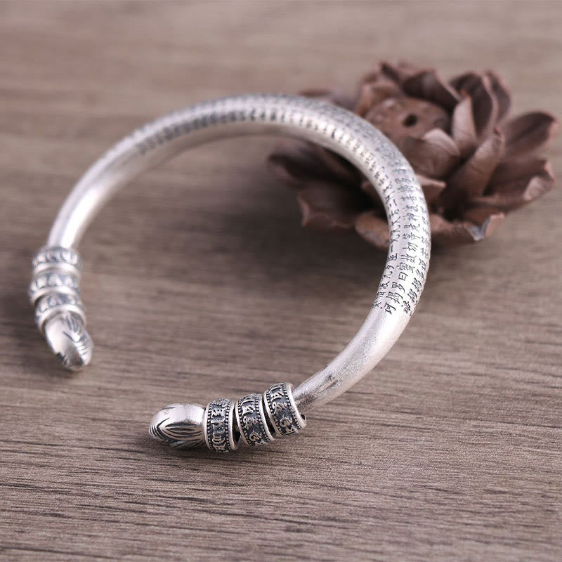 Buddha Stones 999 Sterling Silver Heart Sutra Om Mani Padme Hum Engraved Peace Purity Bracelet Bangle - image 3