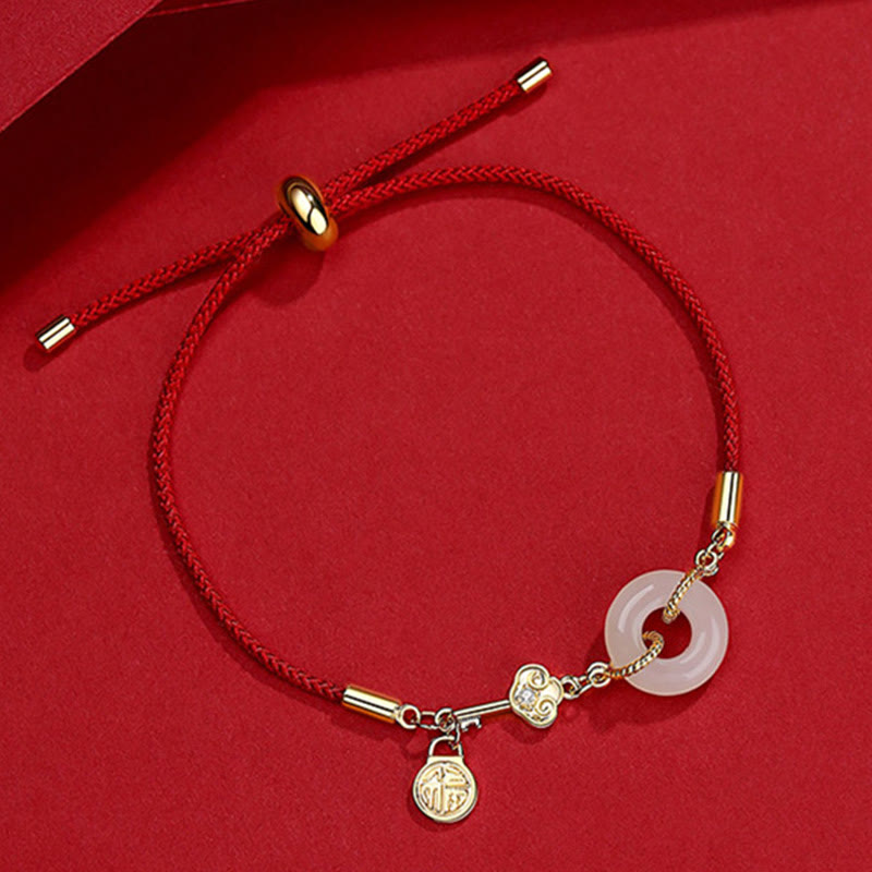 Buddha Stones "Wishing You Peace and Protection" Jade Red Rope Bracelet Includes Gift Message Card - image 3