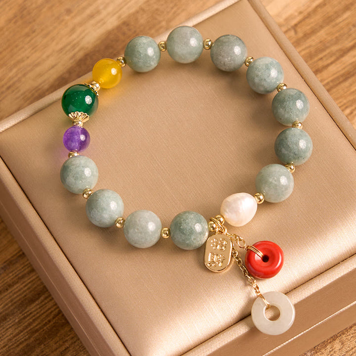 Buddha Stones Jade Red Agate Peace Buckle Charm Confidence Bracelet