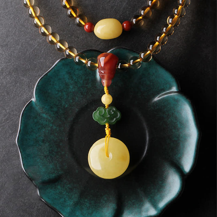 108 Mala Beads Natural Citrine Amber Peace Buckle Red Agate PiXiu Protection Charm Bracelet - image 6