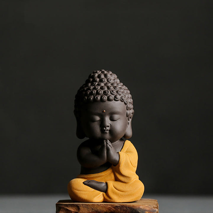Buddha Stones Small Buddha Serenity Purple Clay Home Desk Decoration - Yellow Buddha - image 17