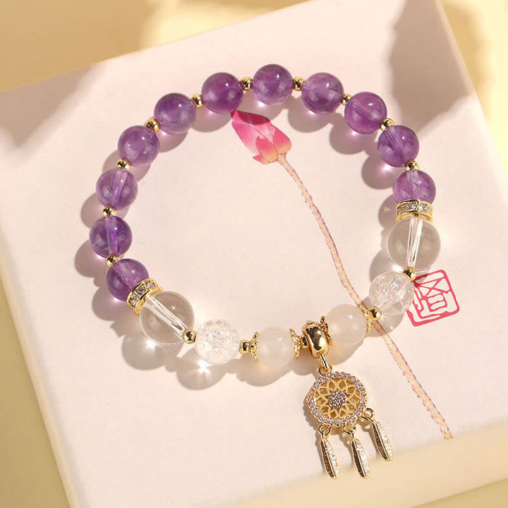 Buddha Stones Green Strawberry Quartz Amethyst Crystal Dreamcatcher Healing Bracelet