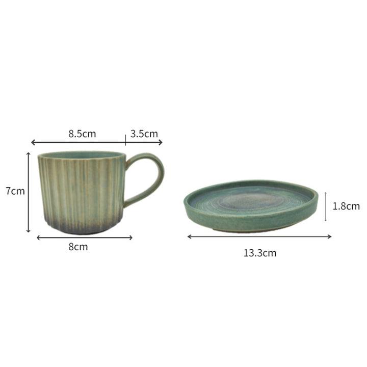 Buddha Stones Retro Striped Kiln Change Ceramic Coffee Mug Rough Pottery Tea Coffee Cup With Saucer 250ml