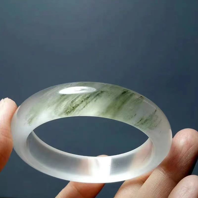 Buddha Stones Natural Translucent Golden Silk Jade Wealth Luck Bracelet Bangle - Translucent White Green - 62mm - image 11