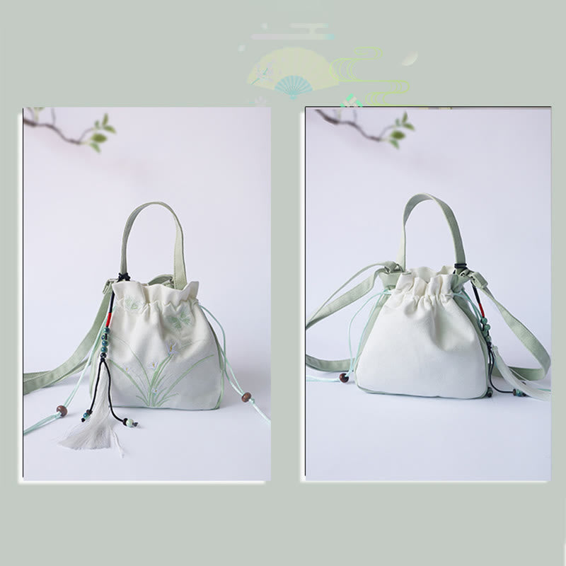 Buddha Stones Handmade Embroidered Flowers Canvas Tote Shoulder Bag Handbag - image 9